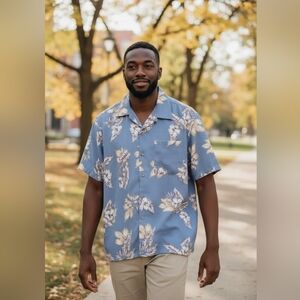 Island Blue Mens Casual Beachy Colourful SS Button Up Shirt